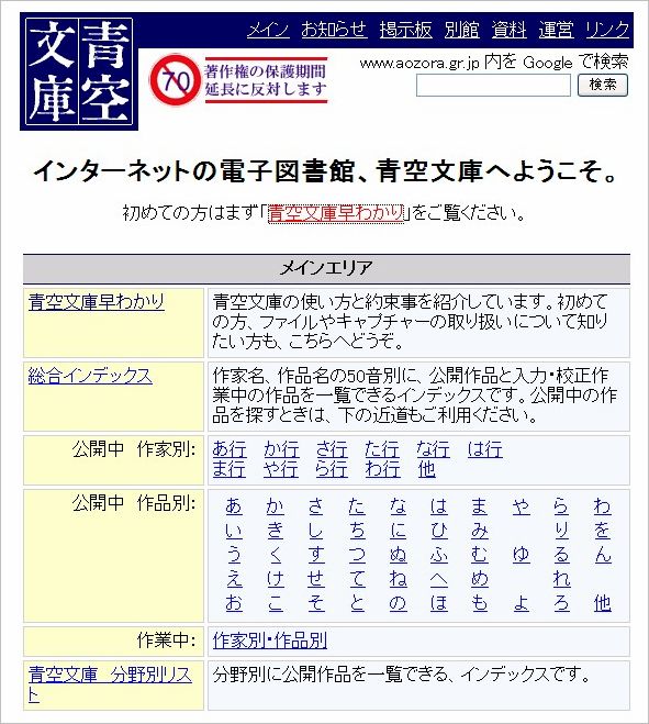青空文庫最初のweb頁